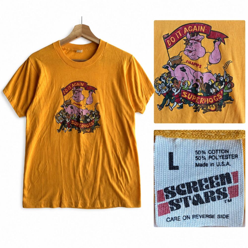 NWOT VTG 1983 Washington Redskins Superhogs Shirt Large Single Stitch NFL Yellow